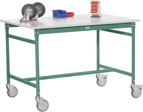 Manuflex Beistelltisch BASIS mobil mit Blechbelag-Platte in Graugrün, B/T/H: 150 x 60 x 85 cm - Bild 1