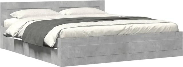 vidaXL Bettgestell mit Kopfteil in Betongrau mit Schubladen aus Holzwerkstoff B/T/H: 200 x 200 x 203 cm - Bild 1