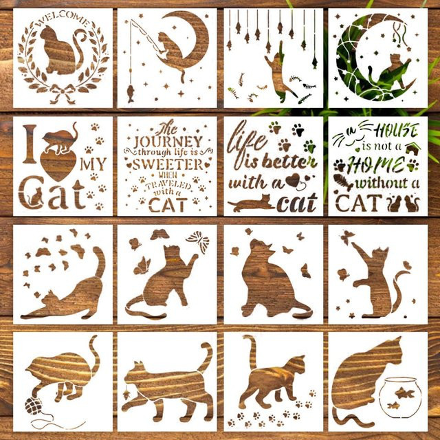 Bview Art Katzen-Themen DIY-Malset, 16 PET-Schablonen - Bild 1
