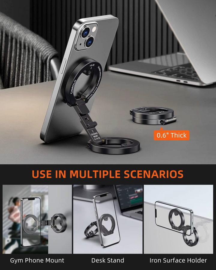 CAMOLO Dual Magnetischer Telefonhalter mit MagSafe für iPhone und Android, inklusive 1/4 Zoll Schraube für Stativhalterungen, Schwarz - Bild 3
