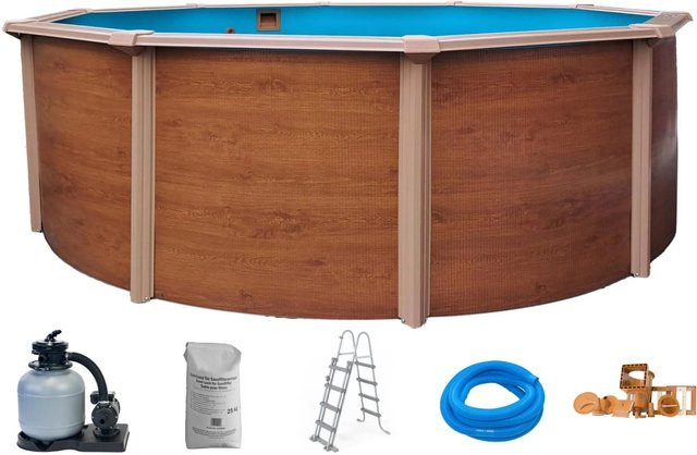 Summer Fun Aufstellbarer Rundpool RHODOS Stahlwand in Holz-Dekor Braun Durchmesser: 460 cm, Höhe: 120 cm - Bild 1