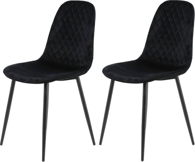2er Set Stühle Hela in Schwarz mit Samtvelour und Rautensteppung im Retro-Look, B/H/T: 44 x 89 x 53,5 cm - Bild 1