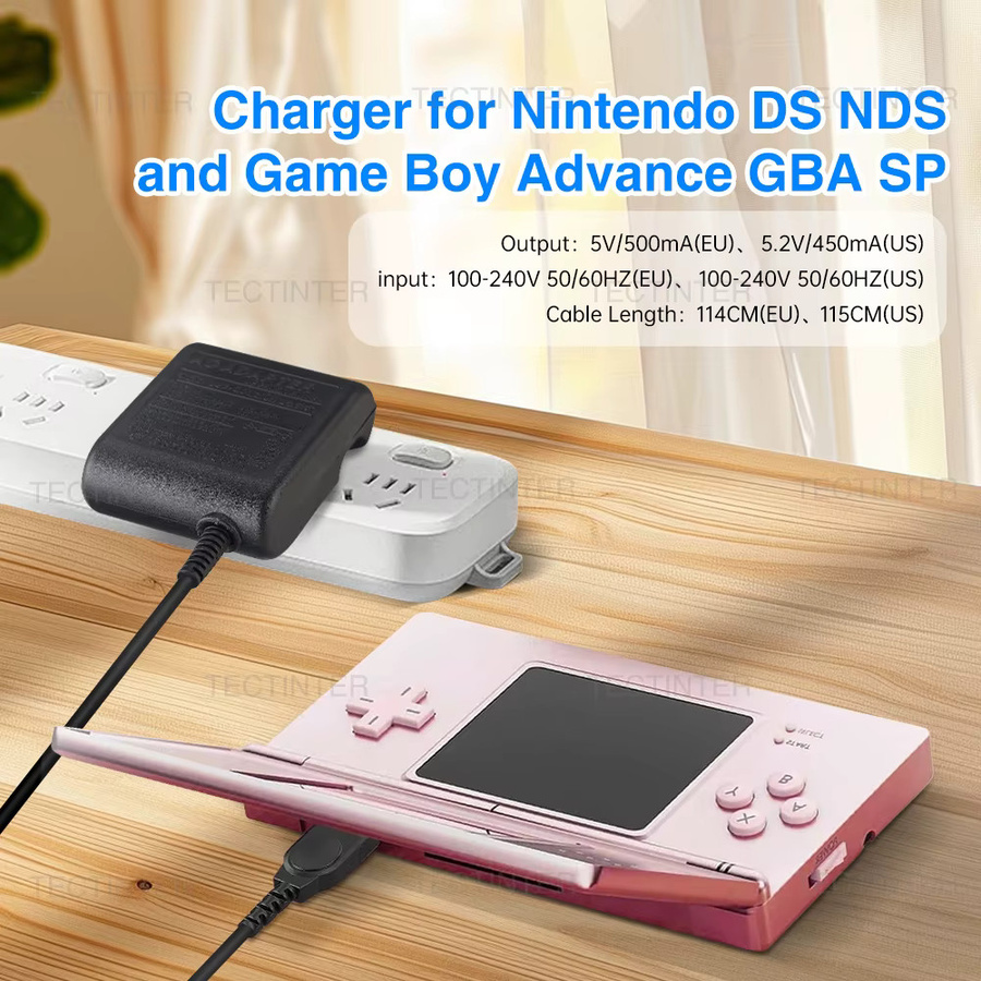 TECTINTER Wandladegerät für Gameboy Advance SP und Nintendo NDS, 5,2V AC-Adapter Netzteil mit EU- und US-Stecker, Schwarz - Bild 3