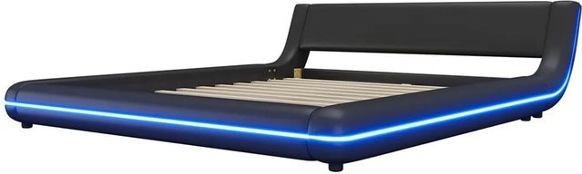 KOMHTOM Bodenbett mit LED-Stimmungsbeleuchtung und Fernbedienung, Schwarz, PU-Bezug, B/T: 160 x 200 cm - Bild 1