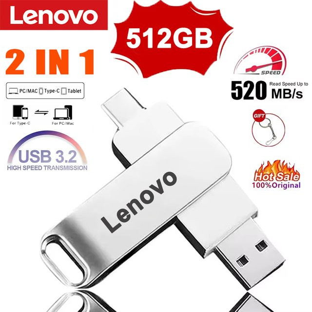 Lenovo USB 3.2 2-in-1 Flash-Laufwerk mit USB-C OTG, 128 GB, Schwarz/Silber - Bild 1