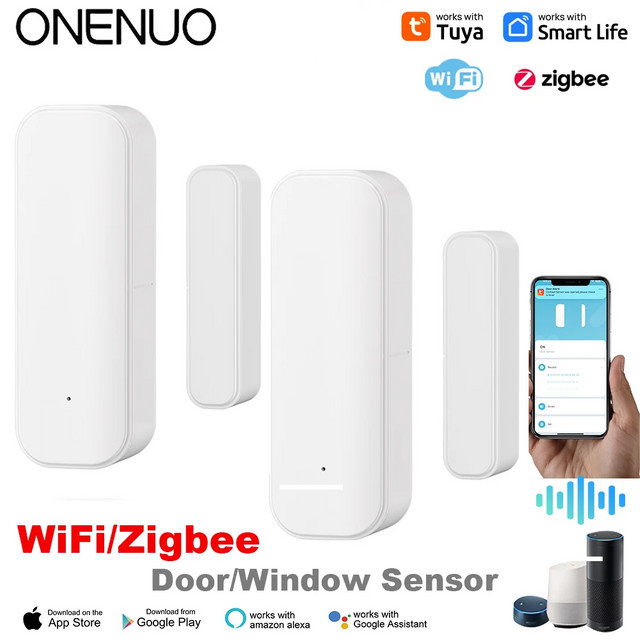 Tuya Smart Home Fenster und Tür Sensor mit WiFi und Zigbee, weißer Sicherheitsalarm mit Sprachsteuerung für Alexa und Google Home, batteriebetrieben - Bild 1