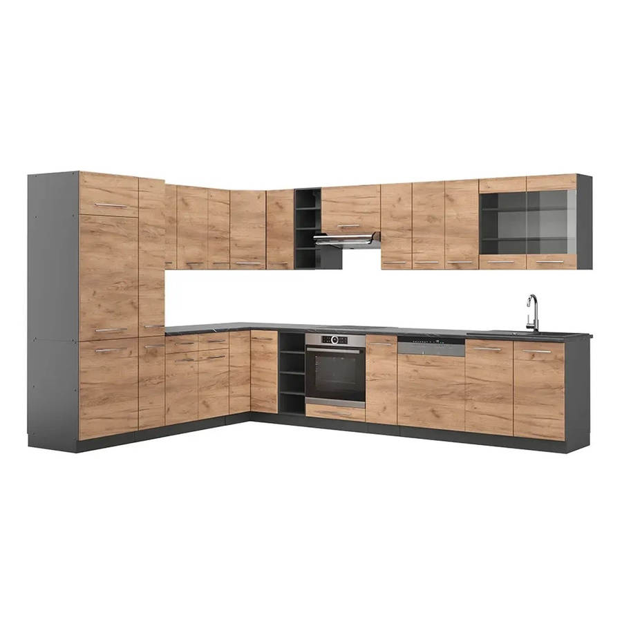 Vicco Fame-Line Eckküche Goldkraft in Eiche und Anthrazit, moderne Küchenzeile mit Soft-Close-Türen, Breite: 347 cm, Tiefe: 257 cm - Bild 2