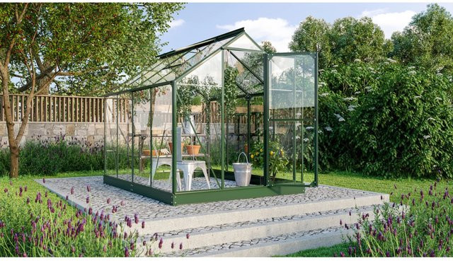 Vitavia Gewächshaus Triton 5000 ESG Smaragd Vorzugsset mit Sicherheitsglas, Stahlfundamentrahmen, Dachfenster und Regenrinnen - Bild 1