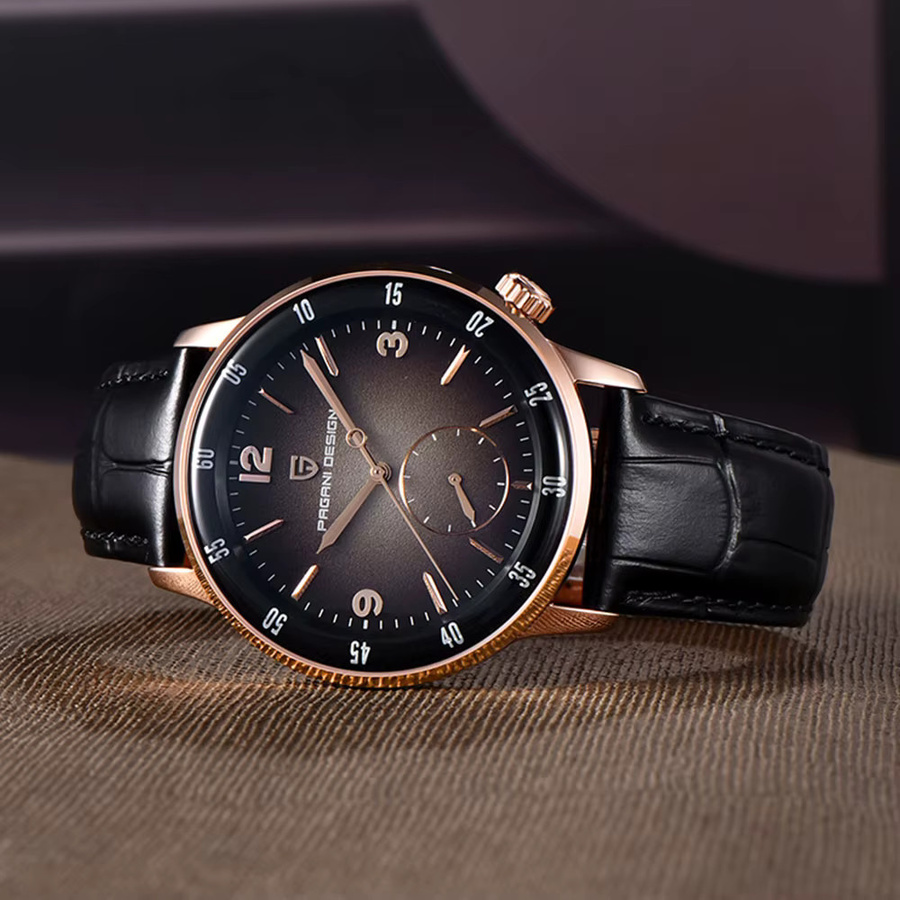 PAGANI DESIGN Armbanduhr Automatik, Leder, 42 mm, Herren, Schwarz, Roségold - Bild 5