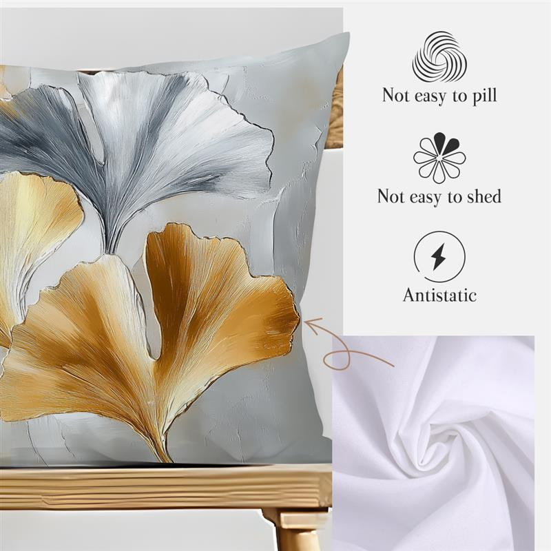 Dekokissenbezug mit abstraktem Blumen- und Ginkgoblätter-Motiv in Ölmalerei-Optik, Peach Skin, B/H: 18 x 18 cm - Bild 2