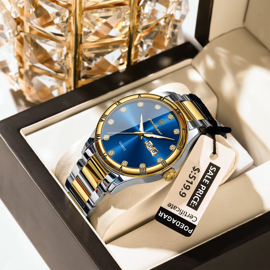 POEDAGAR Armbanduhr Quarz, Edelstahl, Silber, Herren, Datum, Wochentag - Bild 2