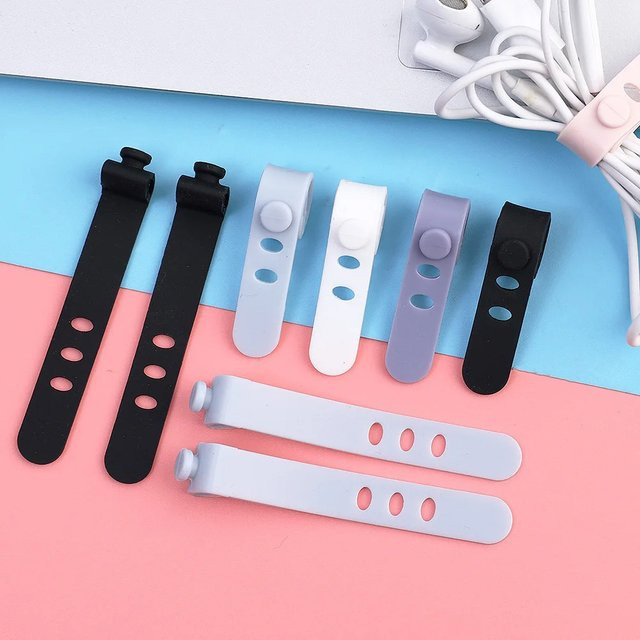 Flexible Silikon Kabelbinder zur Kabelorganisation in Blau und Multicolour für USB-Kabel, Kopfhörer und Maus - Bild 1