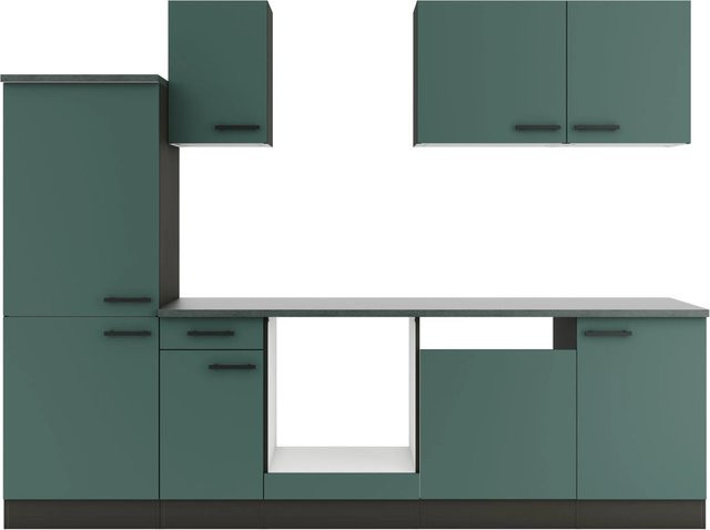 OPTIFIT Verona405 Küchenzeile in Steingrün, moderne Küchenzeile ohne Elektrogeräte mit mattem Finish und Schubladen, Breite: 270 cm - Bild 1
