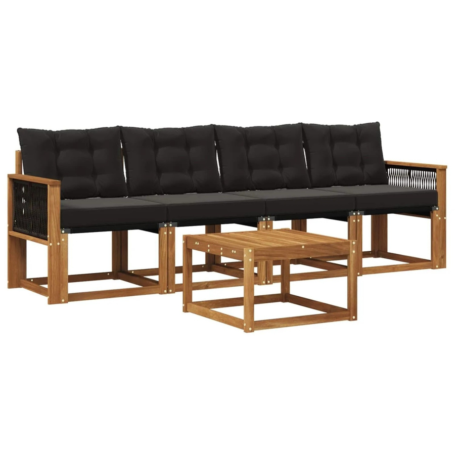 vidaXL Outdoor-Sofagarnitur aus Akazienholz mit Textilene und Kissen in Schwarz und Natur - Bild 2