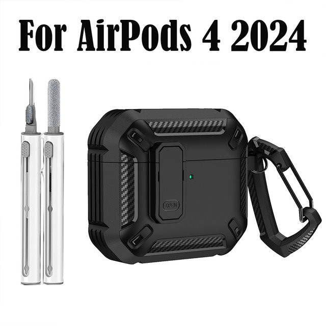 DO AS YOU WISH Schutzhülle für Apple AirPods 4 (2024 Generation) aus weichem TPU-PC inklusive Reinigungsset und Haken in Schwarz oder Grau - Bild 1