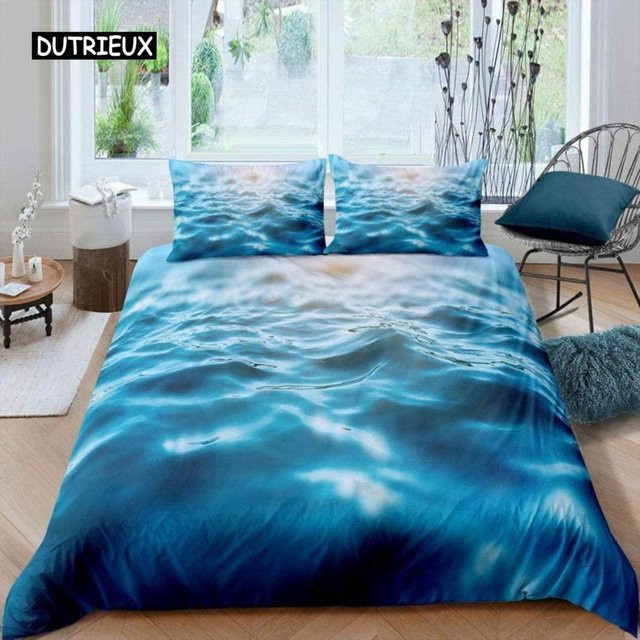 Bettwäsche-Set Binchi Outdoor Product mit Meereswellen-Motiv in Blau, Material Polyester und Mikrofaser, B/H: 140 x 210 cm - Bild 1