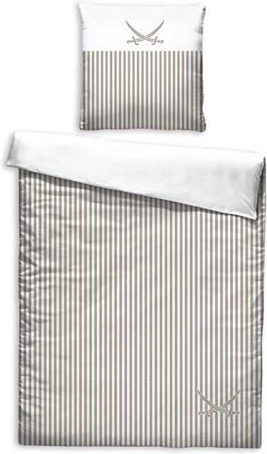 Sansibar Mako-Satin Bettwäsche Set mit grafischem Nautik-Design in Beige, Braun und Grau, B/H: 135 x 200 cm und 80 x 80 cm - Bild 1