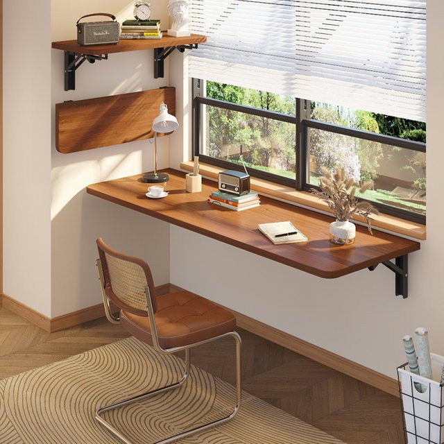 MOYU Wandmontierter Klapptisch in Walnuss Braun, Platzsparender Schreibtisch mit Metallrahmen für dein Home-Office - Bild 1