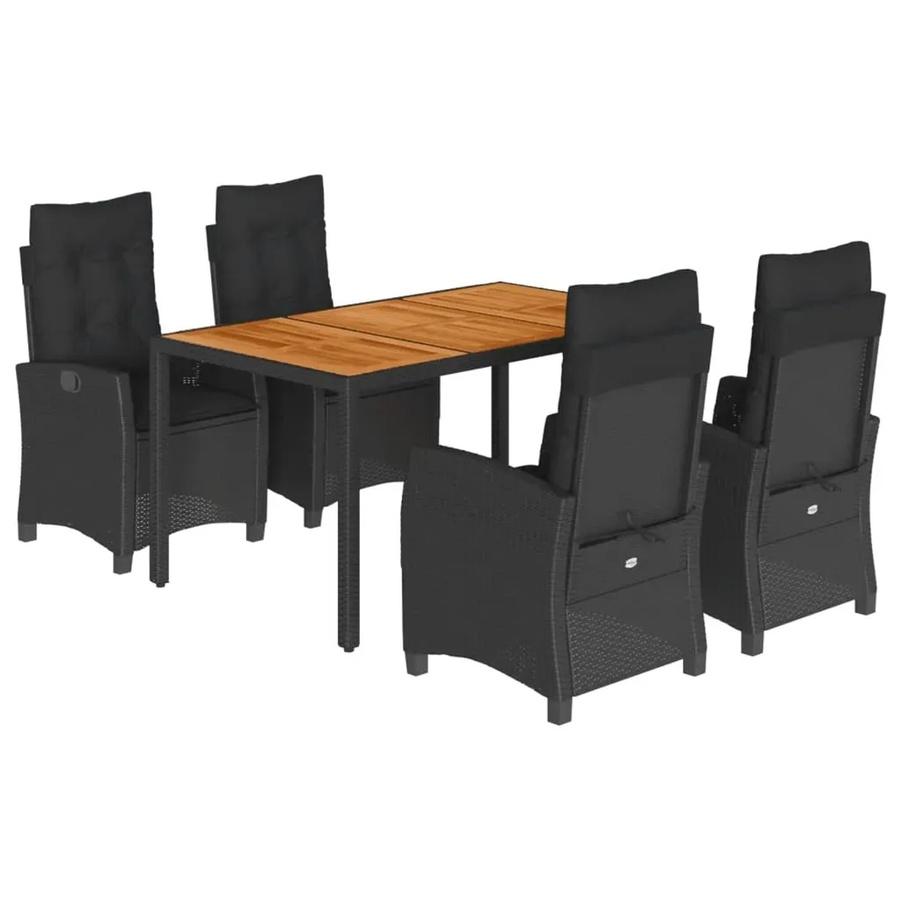 vidaXL 5-teilige Garten-Essgruppe aus Poly-Rattan mit Kissen in Schwarz - Bild 2