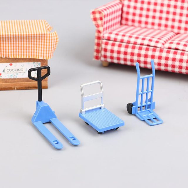 Yiran toy 1 Miniatur Karren Wagen Treppensteiger Maschine 3-teiliges Set blau 1:12 - Bild 1