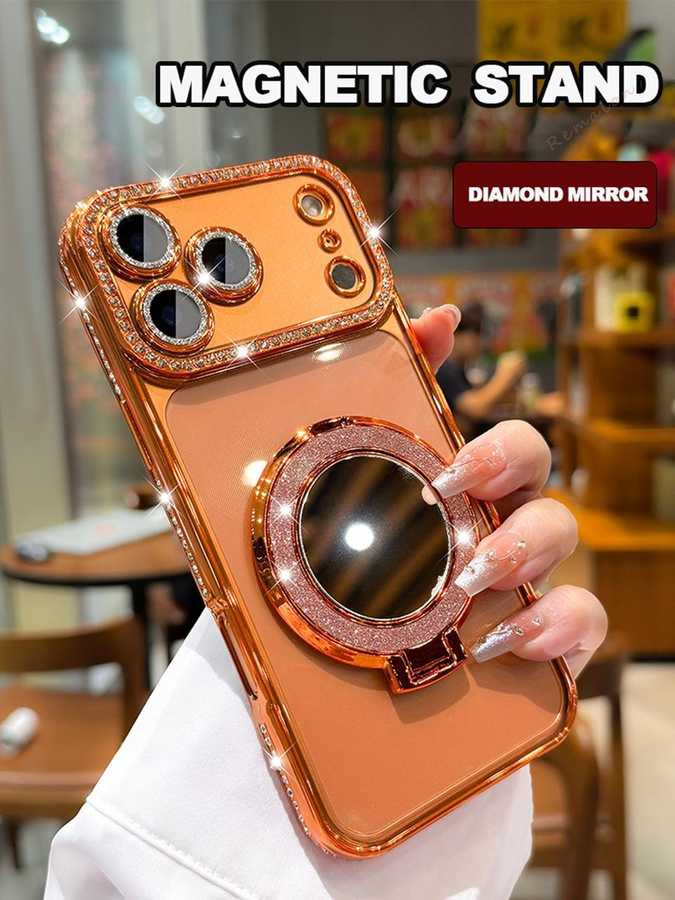 BETYFATE Diamant Spiegel Magnetische Schutzhülle für iPhone in Transparent Gold mit Glitzer-Effekt - Bild 2