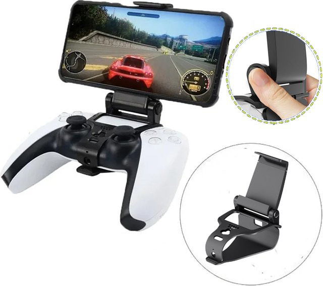 TECTINTER Smart Grip Handyhalterung mit einstellbarer Breite für PS5 Controller, Schwarz - Bild 1