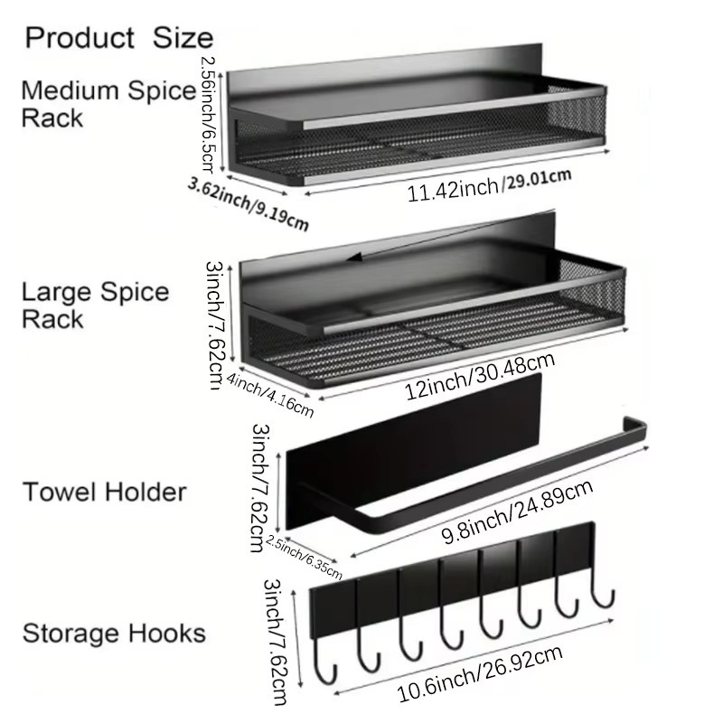 Hangfan 4-teiliges Magnetgewürzregal aus Metall in Schwarz für den Kühlschrank - Bild 2