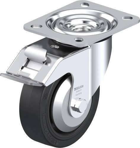 Blickle Lenkrolle L-POEV 100KA-FI-FA mit Feststeller in Schwarz und Silber, Rad-Durchmesser: 100 mm, Tragfähigkeit: 200 kg - Bild 1