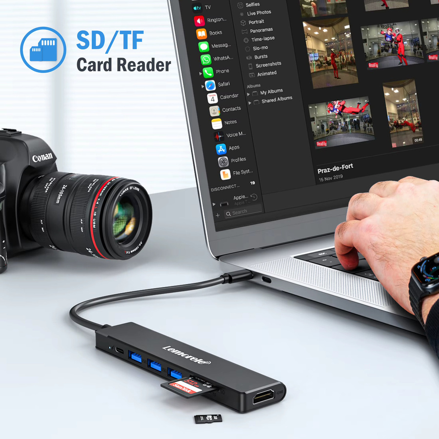 Lemorele 7-in-1 USB Hub Dockingstation in Grau mit HDMI 4K UHD, USB 3.0, SD TF und PD 100W für Windows und Mac - Bild 4