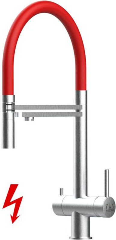 VIZIO Küchenarmatur aus Edelstahl in Rot, 3-Wege Spültischmischer mit 360 Grad schwenkbarem Auslauf und 2-Strahl Handbrause, Modernes Design - Bild 1