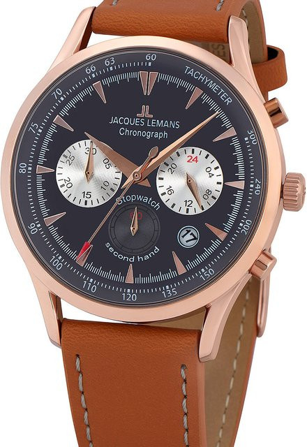 Jacques Lemans Chronograph, Quarz, Edelstahl, 41 mm, Leder, Herren - Bild 1
