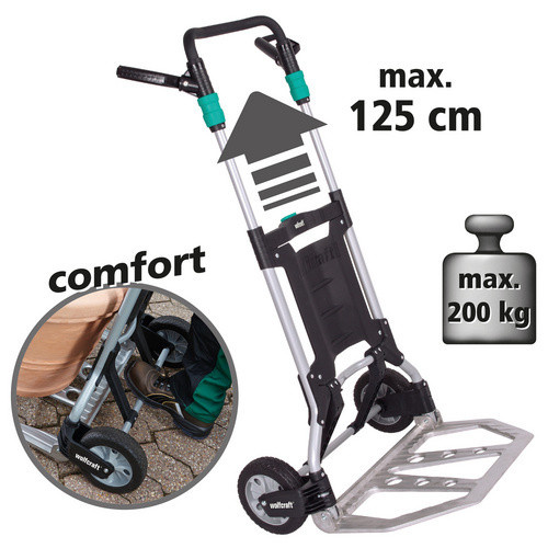 Wolfcraft Sackkarre aus Stahl und Aluminiumguss in Schwarz, Silber und Türkis mit einer Traglast von 200 kg - Bild 3