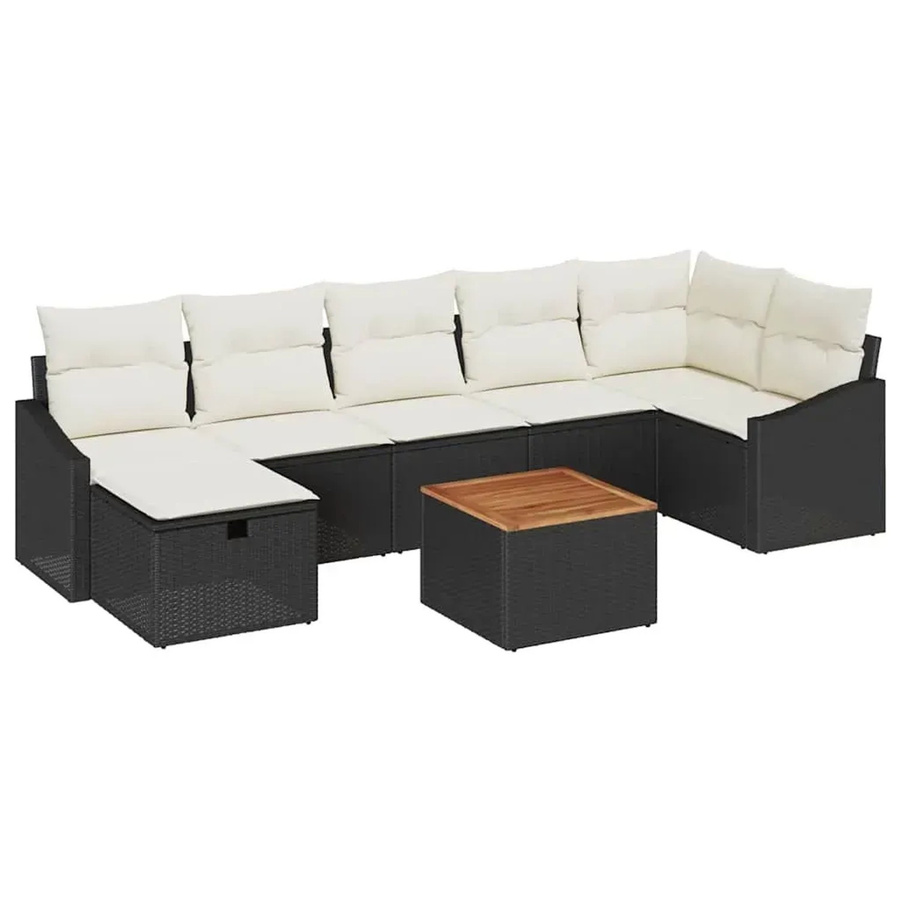 vidaXL Garten-Sofa-Set aus Polyrattan in Schwarz und Beige, 8-teiliges L-Shape Lounge-Set mit Kissen, Ottoman und Couchtisch für Terrasse und Garten - Bild 2