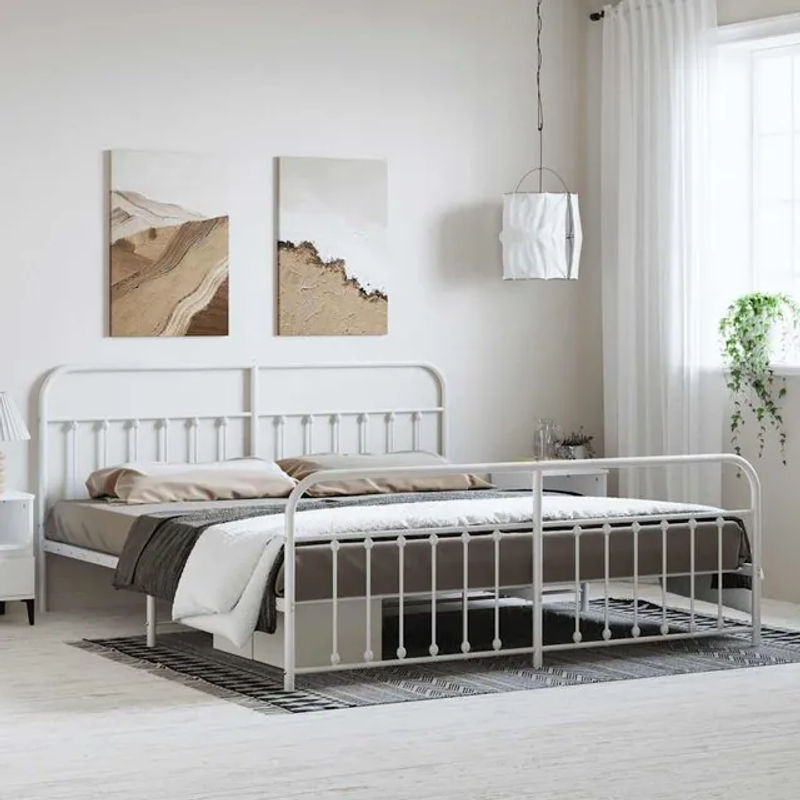 Vidaxl Metall-Bettgestell mit Kopfteil und Fußteil in Weiß, B/T/H: 183 x 213 cm - Bild 1