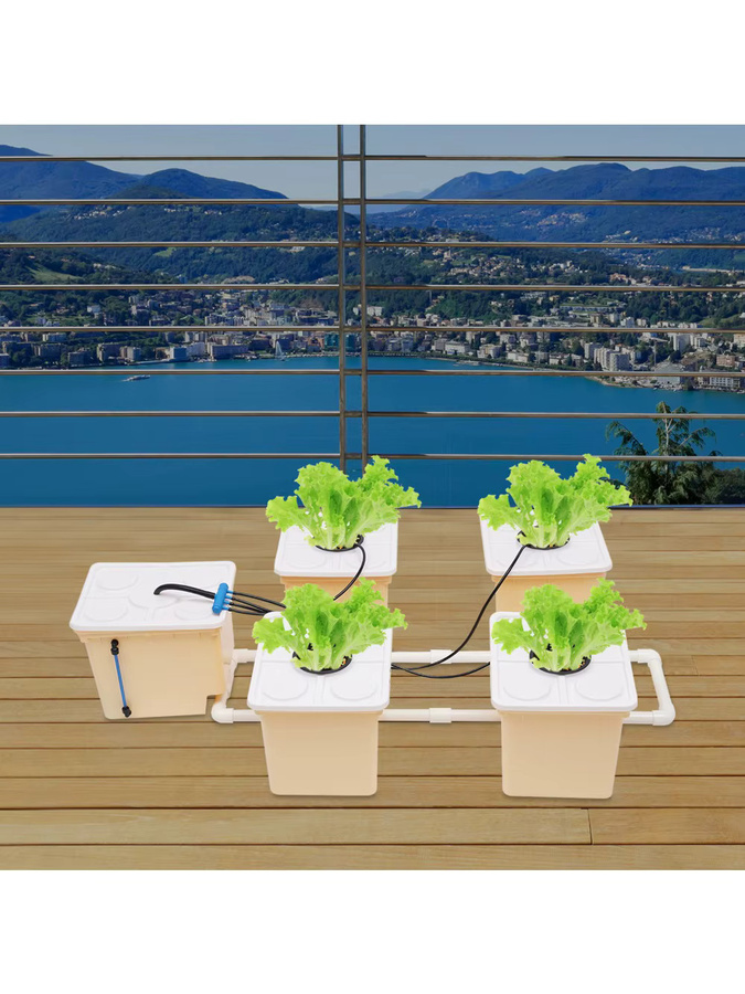 Bymaocar Garten-Hydrokultur-Set in Weiß mit 5 Eimern, 4 Netzbechern und einer Wasserpumpe für den Anbau von Gemüse, Obst und Blumen - Bild 3