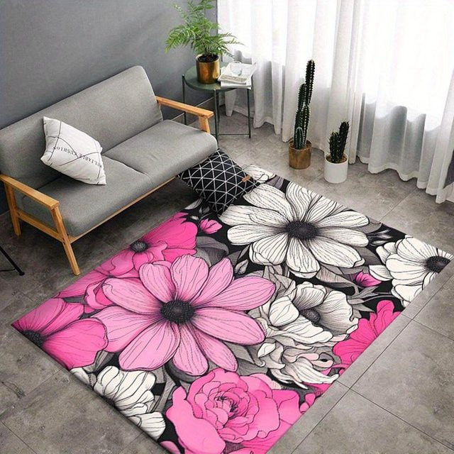 Karpetti Teppich mit Blumendruck in Schwarz und Multicolour, rutschfester und waschbarer Polyesterteppich aus Kristallvelours, B/T: 80 x 50 cm - Bild 1