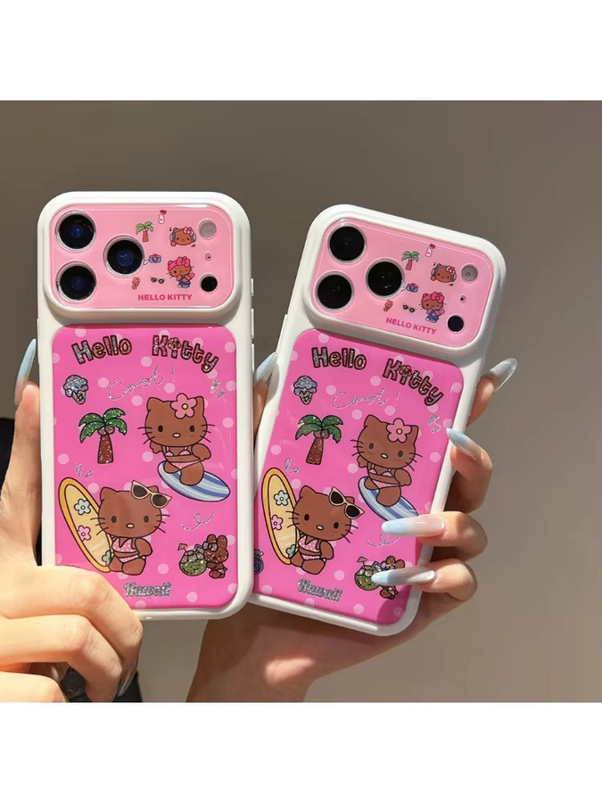 Sanrio Hello Kitty Handyhülle mit Cartoon Sommer Strand Motiv für iPhone 17 Pro 16 15 Pro Max, Stoßfeste Hartschale, Pink - Bild 4