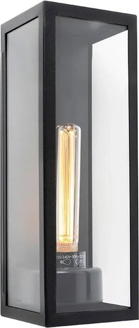 QAZQA Rotterdam Long Außenwandleuchte Schwarz mit Glas, Rechteckig, IP44, E27, dimmbar - Bild 1