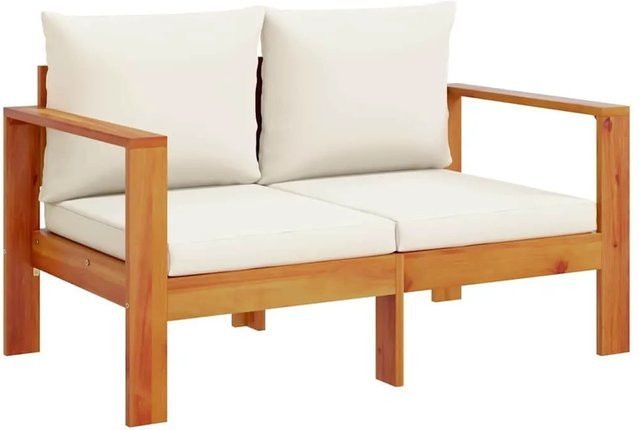 vidaXL Gartensofa 2-Sitzer aus Akazien-Massivholz mit Kissen in Creme und Weiß - Bild 1