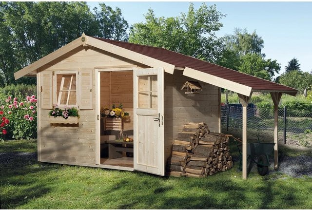 OBI Outdoor Living Holz-Gartenhaus Bozen C Spar-Set mit Satteldach in Unbehandelt und Braun - Bild 1