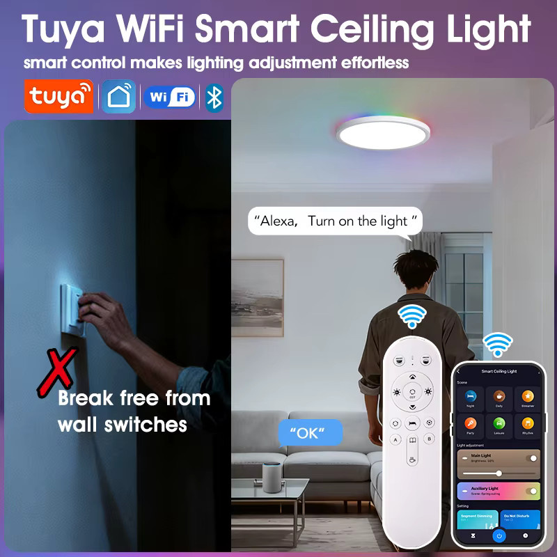 TUYA Smart WiFi LED Deckenleuchte RGB mit App und Alexa Sprachsteuerung, dimmbar, Weiß, Durchmesser: 40 cm, Höhe: 2,5 cm - Bild 2
