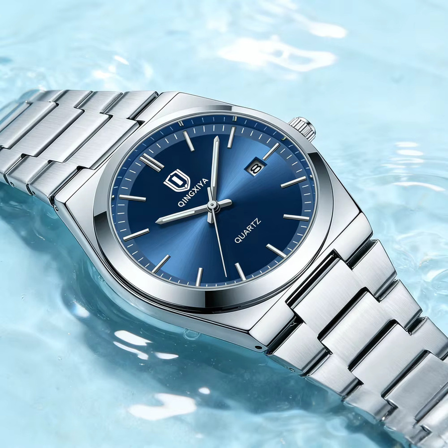 QINGXIYA Armbanduhr Quarz, Edelstahl, Blau, Herren - Bild 2