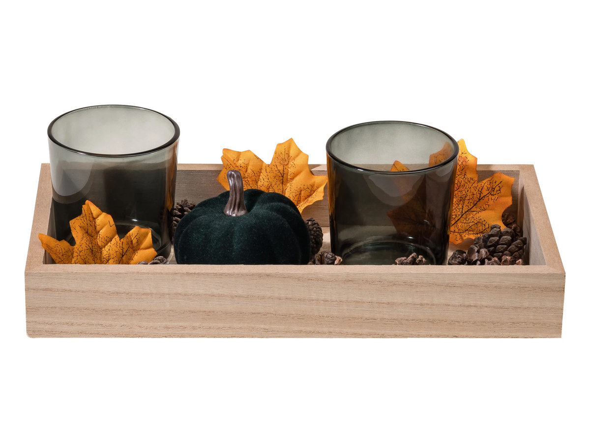 LIVARNO Herbstdeko-Set für den Tisch in Blau und Orange mit Teelichthaltern aus Glas - Bild 2