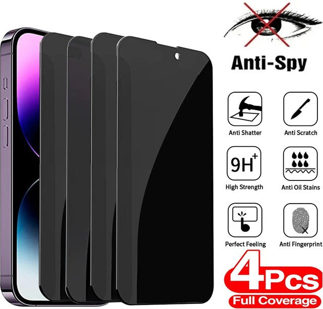 4er-Pack SFHOMIE Privatsphäre Displayschutzfolien aus gehärtetem Glas für iPhone 15 14 13 12 11 Pro Max Mini XR XS X - Bild 1