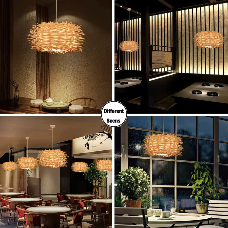 JOYINLED Japanische Vogelnest-Pendelleuchte aus Rattan, LED-Hängelampe im Landhausstil für Wohnzimmer und Restaurant, Warmweiß - Bild 2