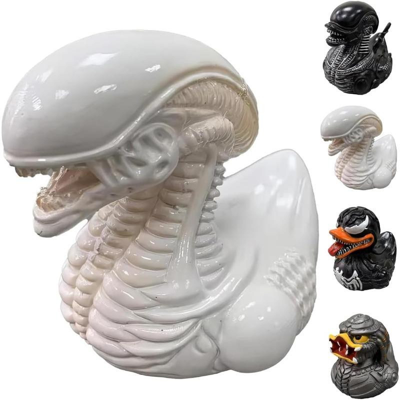 Kreative Entenskulptur aus Kunstharz von Happy Camp im Horrorfilm-Design, bunte Deko-Figur für dein Zuhause oder Büro - Bild 4