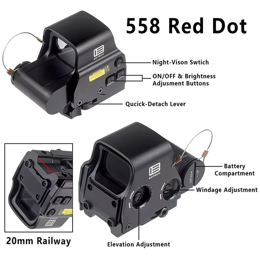 Eotech 558+G43 Holografisches Kollimator-Visier Rotpunkt-Optikvisier in Schwarz mit 3X und 5X Vergrößerungsglas für 20mm Schienenmontage - Bild 3