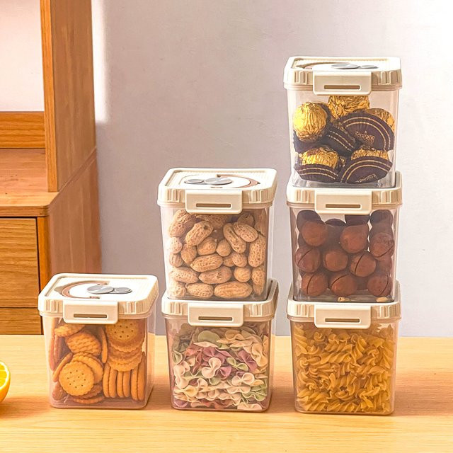 WORTHBUY Aufbewahrungsbox für Lebensmittel aus Kunststoff, transparent und feuchtigkeitsbeständig, versiegelter Küchen-Organizer für Snacks, Getreide und Obst - Bild 1