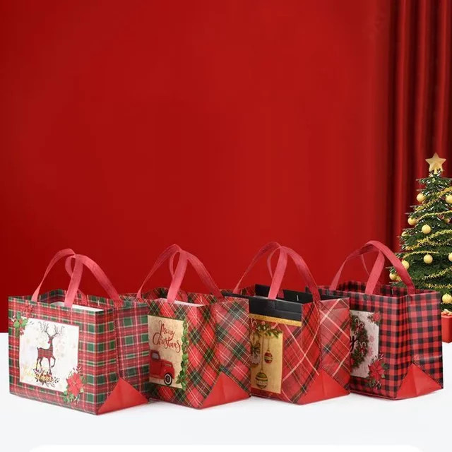 Runtow 4-teiliges Geschenktüten-Set aus Vlies mit Weihnachtsmotiv und Griffen - Bild 1