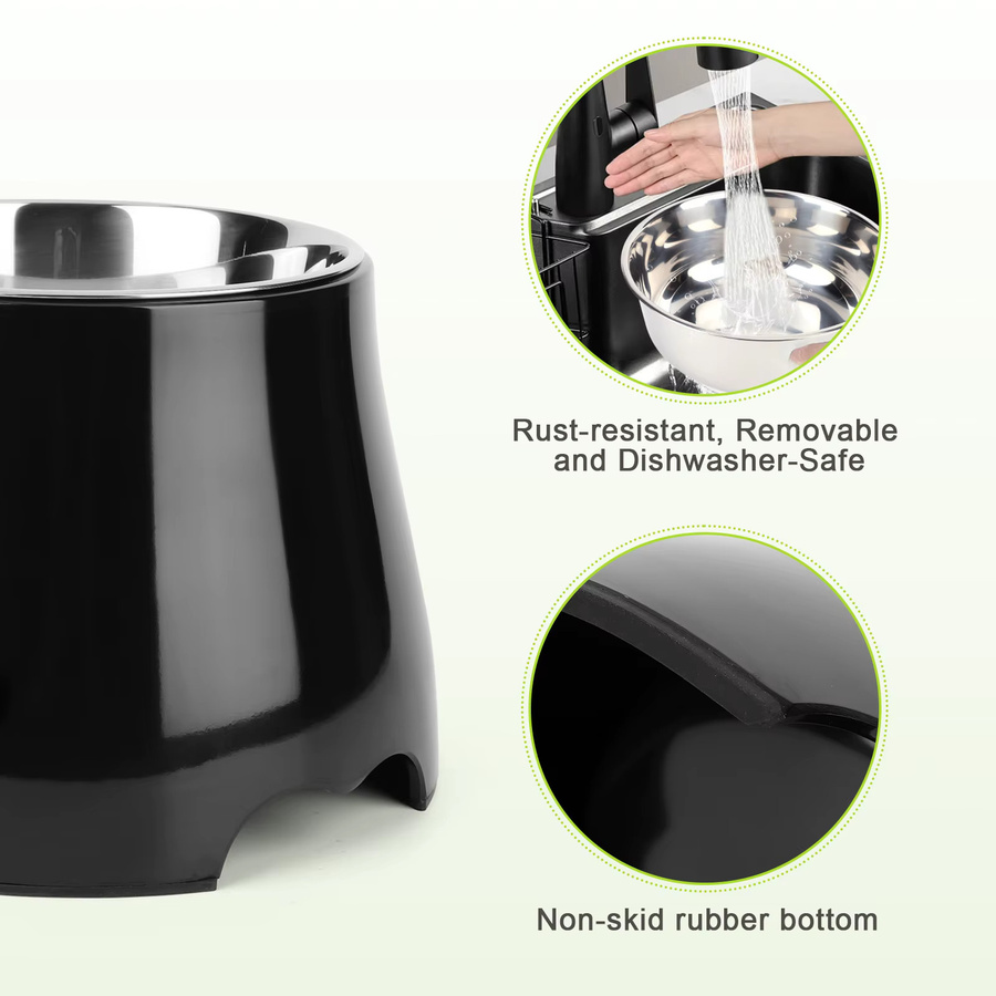Alloet Edelstahl Futter- und Wassernapf mit rutschfester Gummibasis in Silber oder Schwarz, B/T/H: 16,5 x 23,0 cm - Bild 5